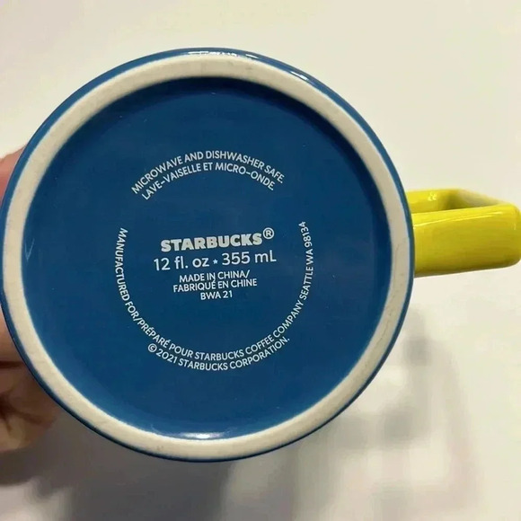 Starbucks blue zebra yellow handle mug 2021        12fl‎ oz - Picture 3 of 4